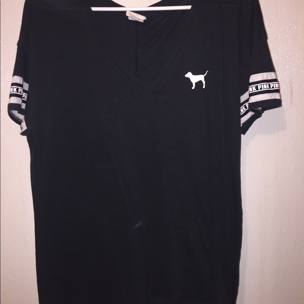 Pink, V-neck tee shirt